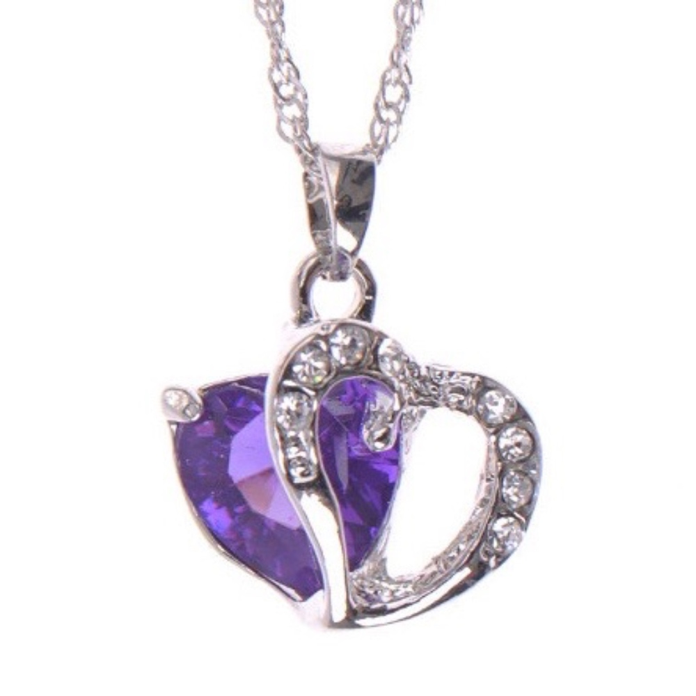 Purple Crystal CZ Double Heart
